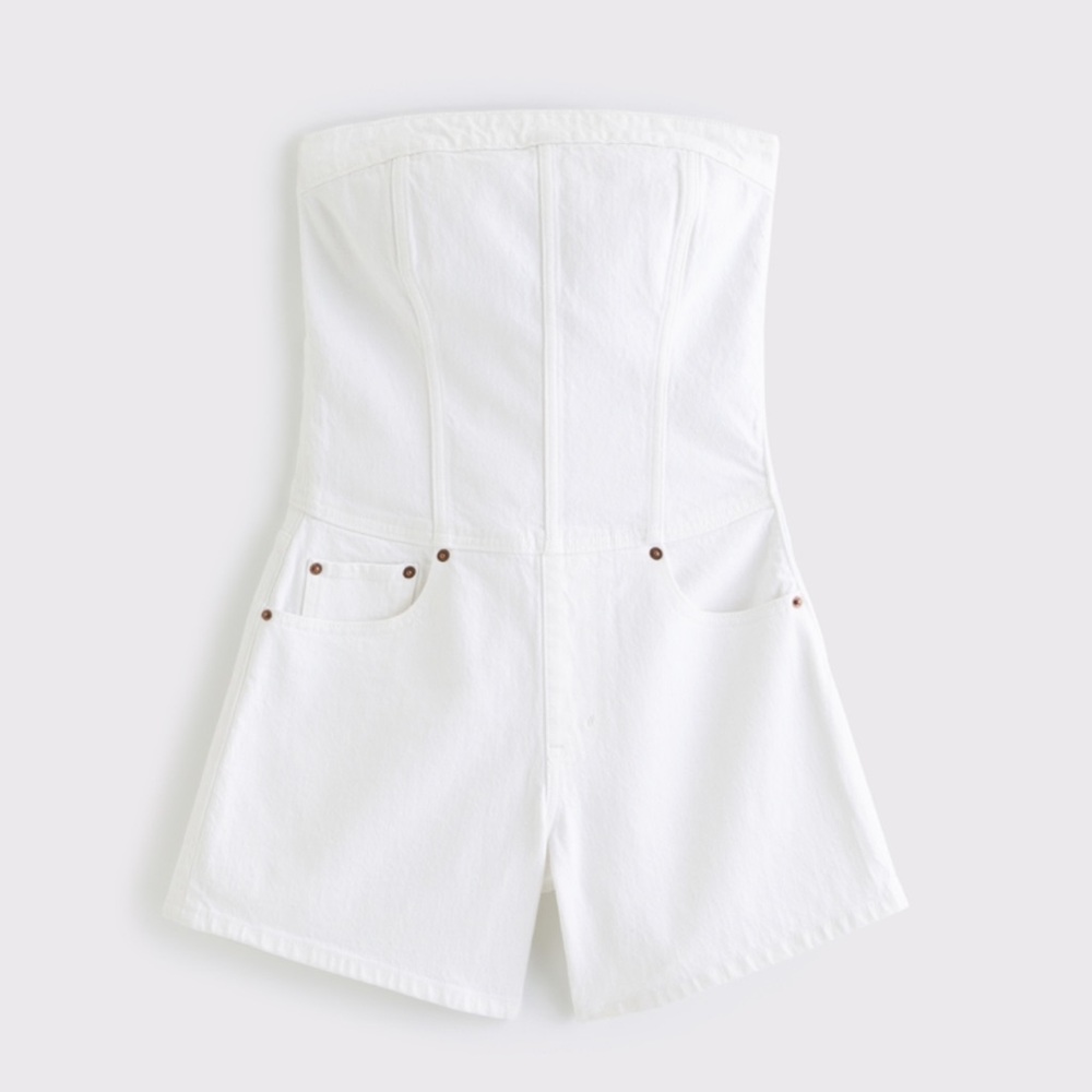 White Strapless Denim Romper